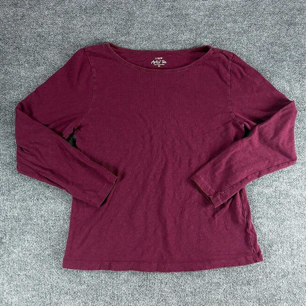 J.Crew Artist Tee Womens XL Burgundy Maroon Long Sleeve Boat Neck Cotton Shirt